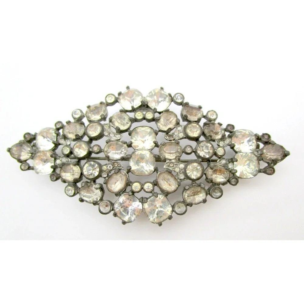 Eisenberg Original Old Vintage Rhinestone Clear Crystal Large Brooch Pin 4